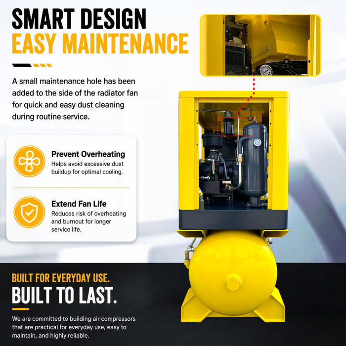 LRSD 20HP 15kW VSD Rotary Screw Air Compressor with ASME-Certified 120-Gallon Tank, 80.16 CFM @ 125 PSI, 460V 3-Phase 60Hz, RP3/4" Port (LF20VSD-460V)