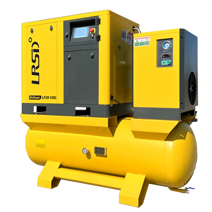 LRSD 20HP 15KW Rotary Screw Air Compressor | VSD |80.16 CFM @ 125 PSI, 230V 3 Phase 60Hz, 132 Gallon Air Tank, 3/4" Port (LF20VSD-230V)