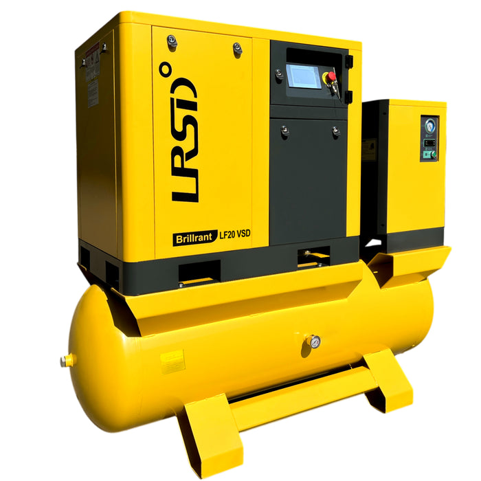 LRSD 20HP 15kW VSD Rotary Screw Air Compressor with ASME-Certified 120-Gallon Tank, 80.16 CFM @ 125 PSI, 460V 3-Phase 60Hz, RP3/4" Port (LF20VSD-460V)