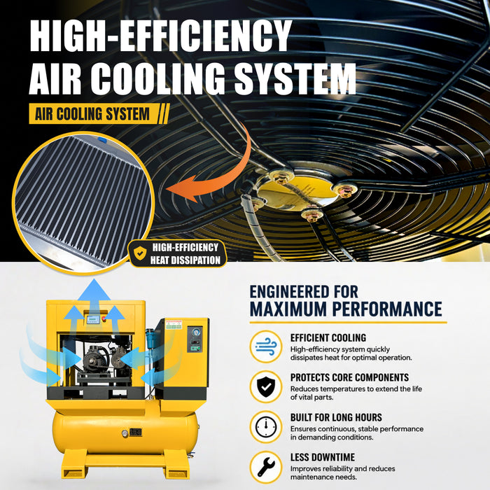 LRSD 4IN1 5.5KW/7.5HP Rotary Screw Air Compresor, 230v/3 phase, 29 CFM with refrigerated dryer, 80-gallon air tank and 5 Filters（ LF7.5）