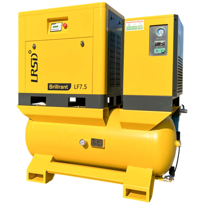 LRSD 4IN1 5.5KW/7.5HP Rotary Screw Air Compresor, 230v/3 phase, 29 CFM with refrigerated dryer, 80-gallon air tank and 5 Filters（ LF7.5）