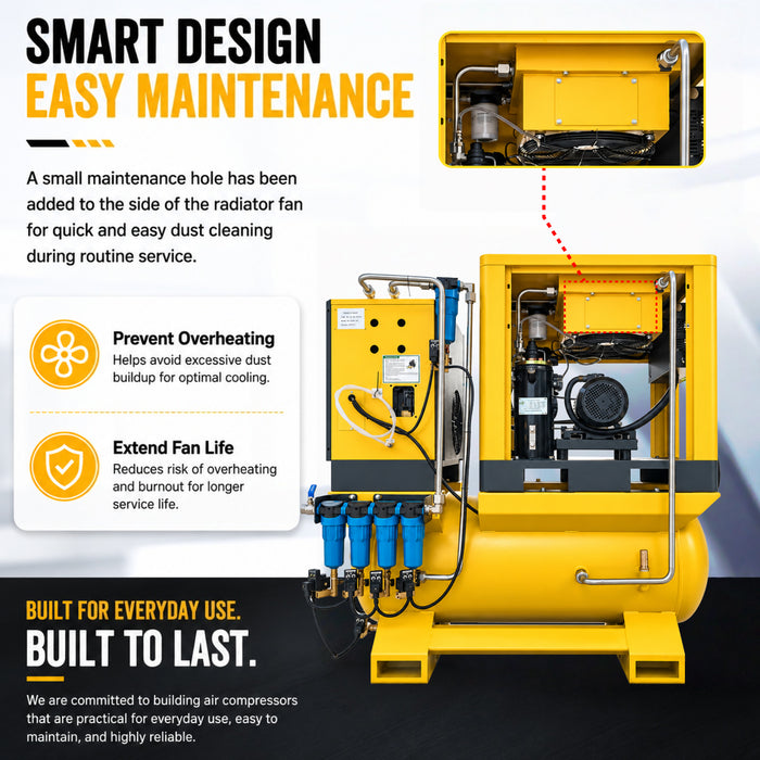 LRSD 4IN1 5.5KW/7.5HP Rotary Screw Air Compresor, 230v/3 phase, 29 CFM with refrigerated dryer, 80-gallon air tank and 5 Filters（ LF7.5）