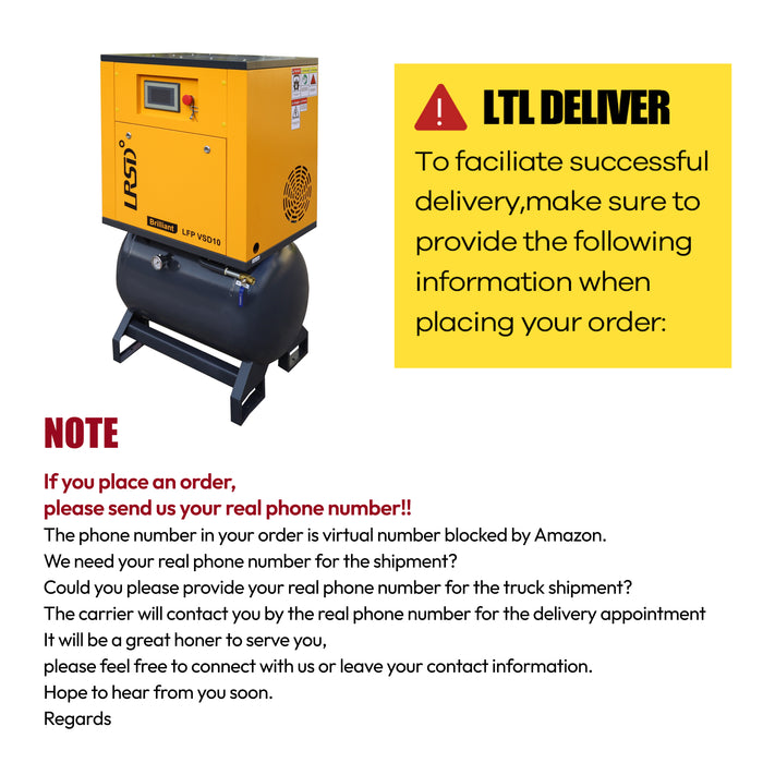 LRSD 2-IN-1 10HP VSD Rotary Screw Air Compressor 37 CFM 1PH 125PSI with 40Gal Tank (LFPVSD10)