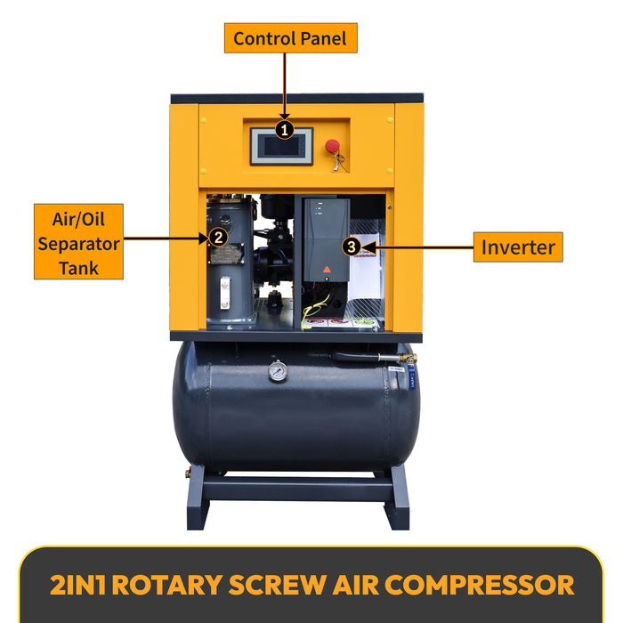 LRSD 2-IN-1 10HP VSD Rotary Screw Air Compressor 37 CFM 1PH 125PSI with 40Gal Tank (LFPVSD10)