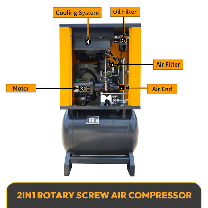 LRSD 2-IN-1 10HP VSD Rotary Screw Air Compressor 37 CFM 1PH 125PSI with 40Gal Tank (LFPVSD10)