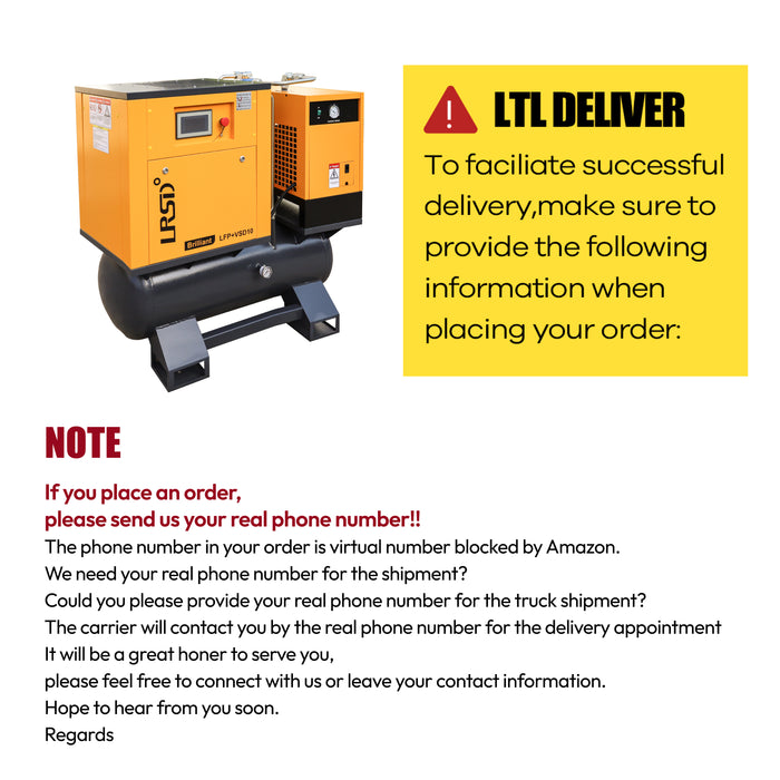 LRSD 4-IN-1 10HP VSD Rotary Screw Air Compressor 37 CFM 1PH 125PSI with 53Gal Tank & Dryer & Filters (LFP+VSD10)