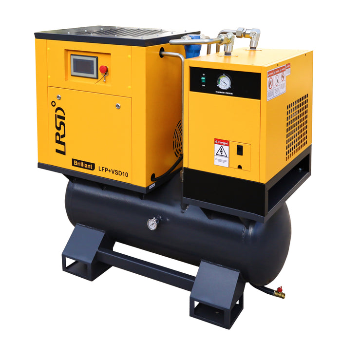 LRSD 4-IN-1 10HP VSD Rotary Screw Air Compressor 37 CFM 1PH 125PSI with 53Gal Tank & Dryer & Filters (LFP+VSD10)