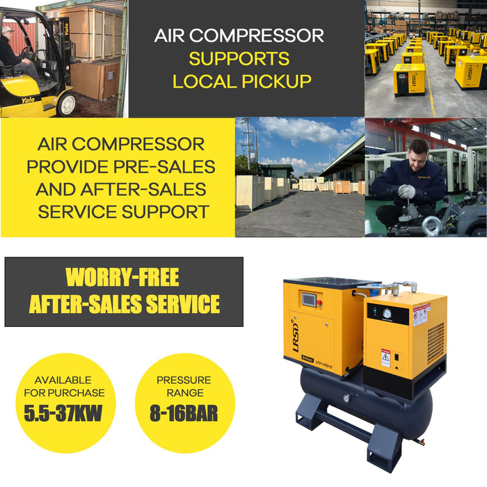 LRSD 4-IN-1 10HP VSD Rotary Screw Air Compressor 37 CFM 1PH 125PSI with 53Gal Tank & Dryer & Filters (LFP+VSD10)