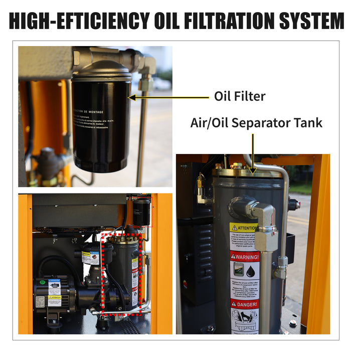 LRSD 4-IN-1 10HP VSD Rotary Screw Air Compressor 37 CFM 1PH 125PSI with 53Gal Tank & Dryer & Filters (LFP+VSD10)