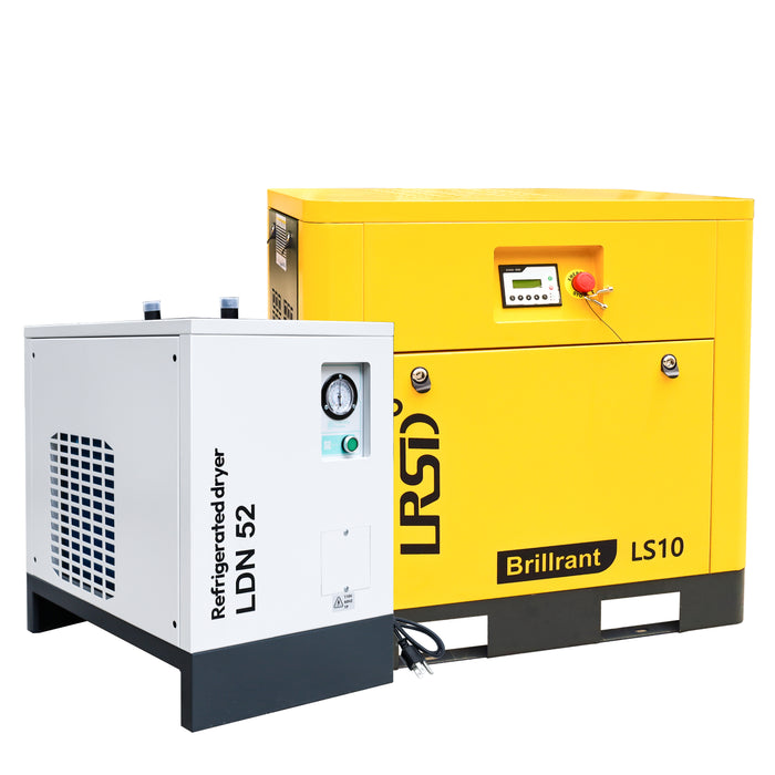 LRSD 10HP 7.5KW Rotary Screw Air Compressor with Refrigerated Air Dryer| 37 CFM @ 145 PSI | 230V 3-Phase 60Hz | RP1/2"  | (LS10)
