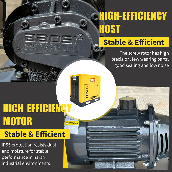10HP  LRSD Rotary Screw Air Compressor | 37.5 CFM @ 125 PSI | 230V 3-Phase 60Hz |  RP1/2"   (LS 10)
