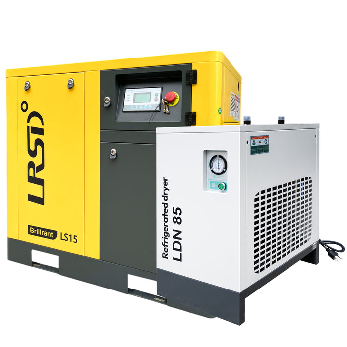 15HP 11KW LRSD Rotary Screw Air Compressor with Refrigerated Air Dryer | 55 CFM @ 125 PSI | 460V 3-Phase 60Hz | RP3/4"  |  (LS15)