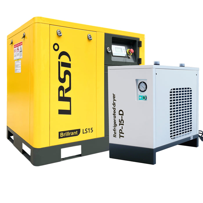 15HP 11KW LRSD Rotary Screw Air Compressor with Refrigerated Air Dryer | 55 CFM @ 125 PSI | 460V 3-Phase 60Hz | RP3/4"  |  (LS15)