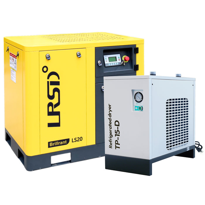 20HP 15KW LRSD Rotary Screw Air Compressor with Refrigerated Air Dryer| 75 CFM @ 125 PSI | 230V 3-Phase 60Hz | RP3/4"  | (LS20)