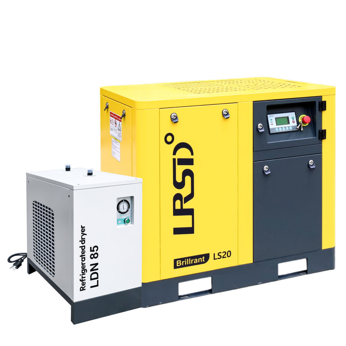 20HP 15KW LRSD Rotary Screw Air Compressor with Refrigerated Air Dryer| 75 CFM @ 125 PSI | 230V 3-Phase 60Hz | RP3/4"  | (LS20)