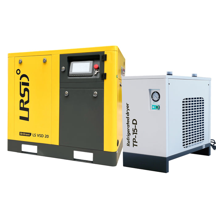 20HP 15KW LRSD VSD Rotary Screw Air Compressor with Refrigerated Air Dryer | 75 CFM @ 125 PSI | 460V 3-Phase 60Hz | RP3/4"  | VSD(LS VSD 20)
