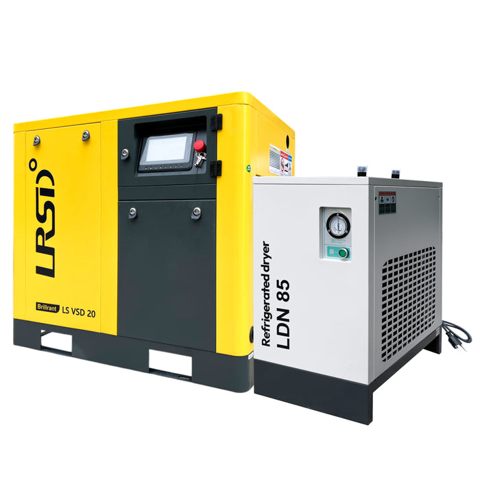 20HP 15KW LRSD VSD Rotary Screw Air Compressor with Refrigerated Air Dryer | 75 CFM @ 125 PSI | 460V 3-Phase 60Hz | RP3/4"  | VSD(LS VSD 20)
