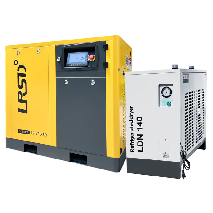 30Hp 3Ph 460V 125PSI Screw Air Compressor with 1 Ph Refrigerated Air Dryer(LSVSD30-460V)