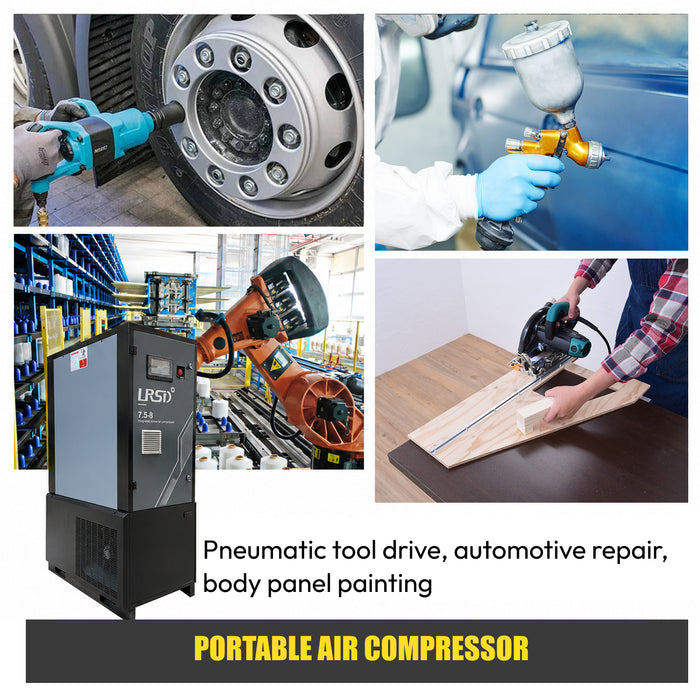 TC7.5-8 10HP 7.5KW Portable Rotary Screw Air Compressor | 37CFM @ 116-125PSI | 230V 3-Phase 60Hz |  RP3/4"  |  32Gal Gas Tank