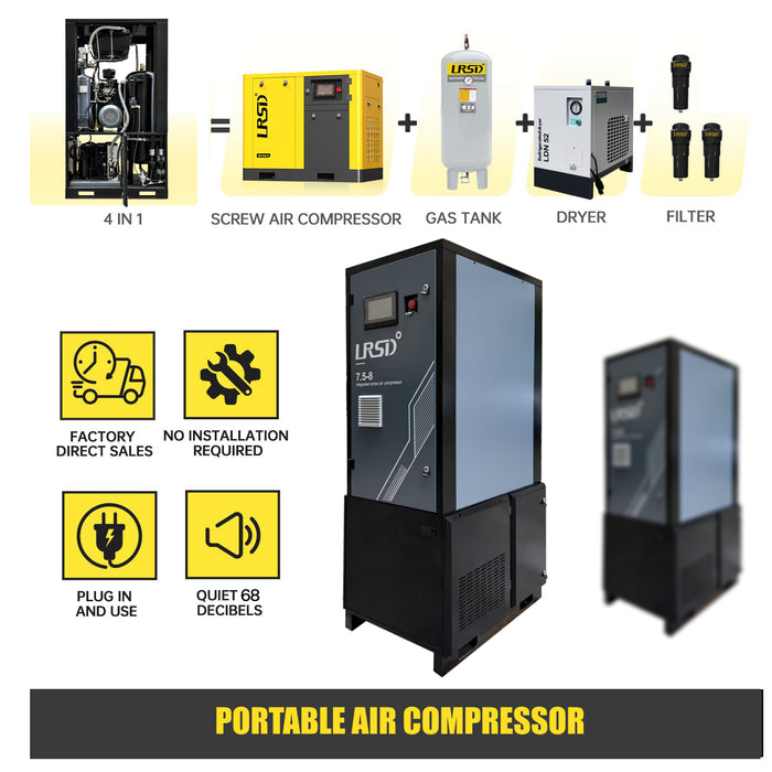 TC7.5-8 10HP 7.5KW Portable Rotary Screw Air Compressor | 37CFM @ 116-125PSI | 230V 3-Phase 60Hz |  RP3/4"  |  32Gal Gas Tank