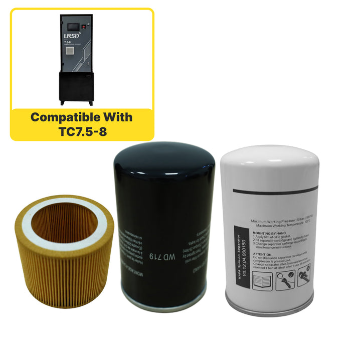 TC7.5-8 Rotary Screw Air Compressor Air Filter+Oil Filter+Oil Separator+2.6Gal Oil Maintenance Kit