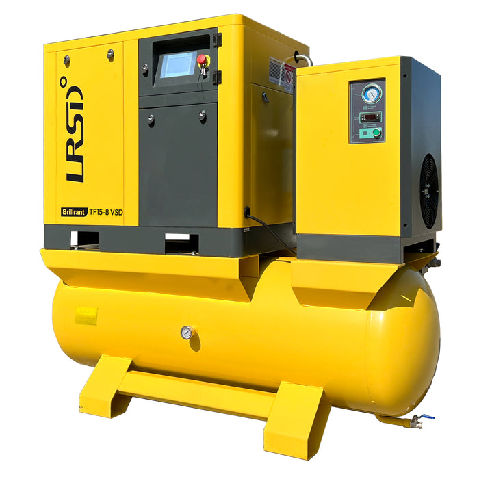 LRSD 20HP 15kW VSD Rotary Screw Air Compressor with ASME-Certified 120-Gallon Tank, 80.16 CFM @ 125 PSI, 460V 3-Phase 60Hz, RP3/4" Port (TK15-8-VSD-460V)