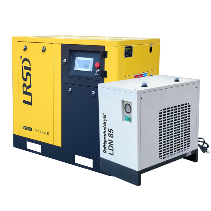 LRSD 15HP 11KW Rotary Screw Air Compressor with Refrigerated Air Dryer| 60.39 CFM @ 125 PSI | 230V 3-Phase 60Hz | RP3/4"  | (TK11-8)
