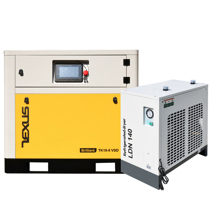 20HP 15KW 80cfm 3 Phase 230V Rotary Screw Air Compressor with Refrigerated Air Dryer (TK15-8 VSD)