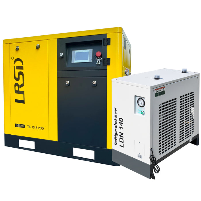 20HP 15KW 80cfm 3 Phase 460V  Rotary Screw Air Compressor with Refrigerated Air Dryer (TK15-8 VSD)