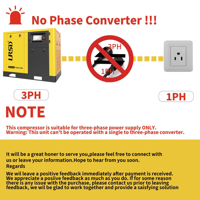 TK Series 30HP 22KW LRSD Rotary Screw Air Compressor | 122.90 CFM @ 125 PSI | 480V 3-Phase 60Hz | RP1  |  VSD