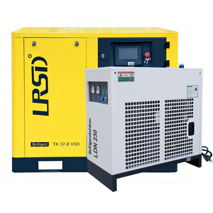 LRSD 50HP 37KW Rotary Screw Air Compressor with Refrigerated Air Dryer| 228 CFM @125 PSI | 460V 3-Phase 60Hz | RP1-1/2"  | (TK37-8)