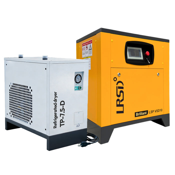 230V 1Phase 125psi 10HP Rotary Screw Air Compressor W/ 46CFM Refrigerated Dryer 1HP TK7.5-8