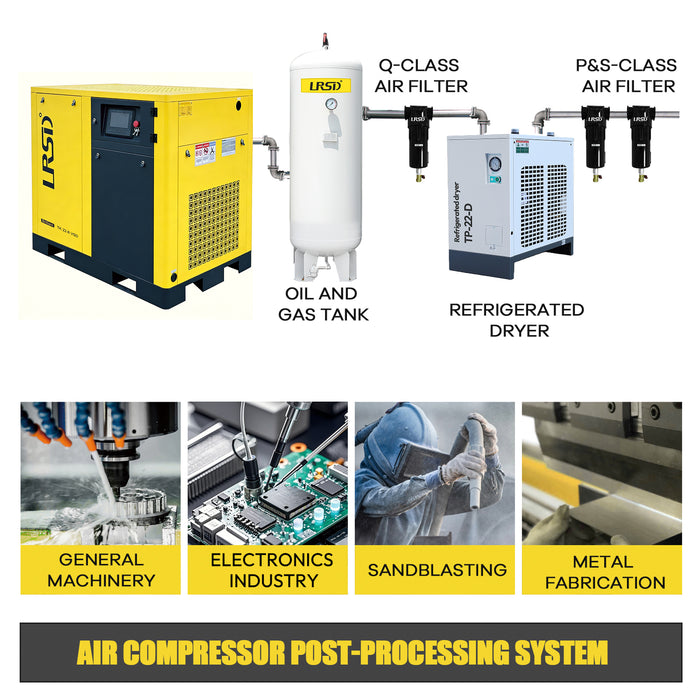 30Hp 230V Rotary Screw Air Compressor 3Ph with 123.6CFM Refrigerated Air Dryer