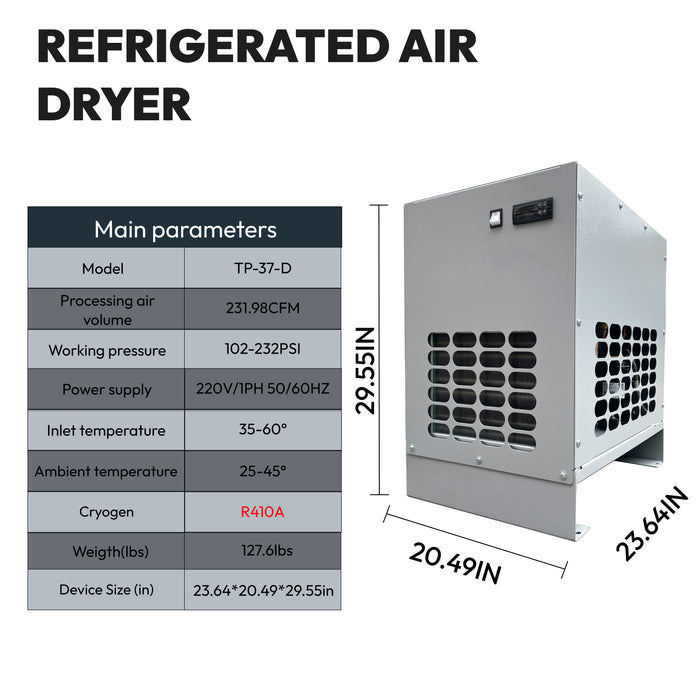460V 50HP/37KW 3PH 230CFM Industrial Rotary Screw Air Compressor 125 PSI 8 Bar with Compressed Air Dryer