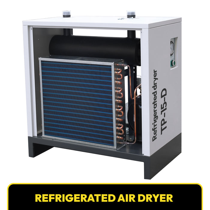 230V 1Phase 125psi 10HP Rotary Screw Air Compressor W/ 46CFM Refrigerated Dryer