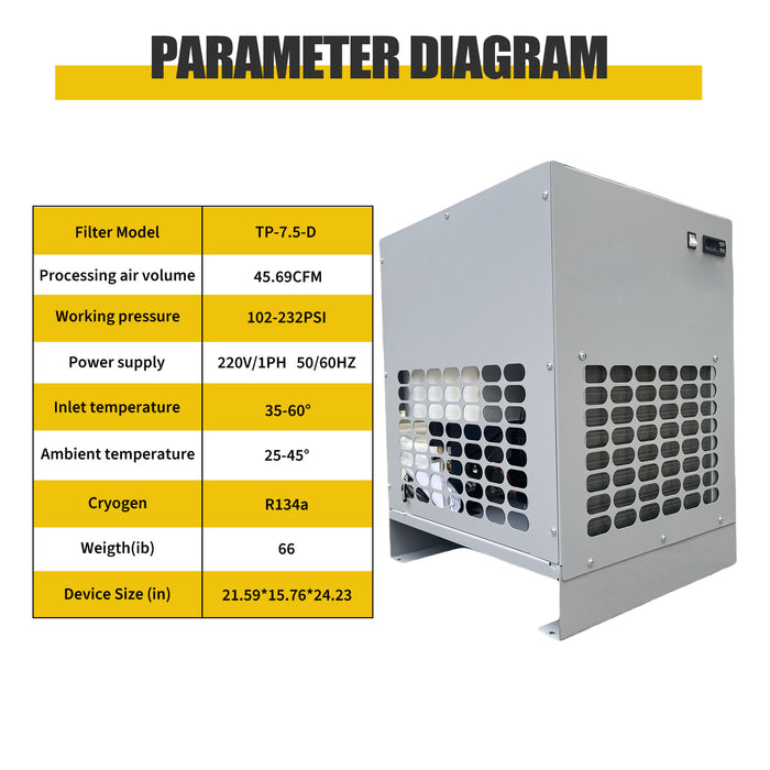 220V 60Hz Refrigerated Air Dryer – 46 CFM for 10HP Air Compressors | Efficient Moisture Removal