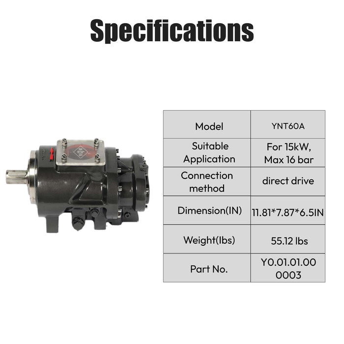 YNT60A Airend Direct Drive Screw Compressor Rotor 15KW Max 16bar, Replacement for KN15-16