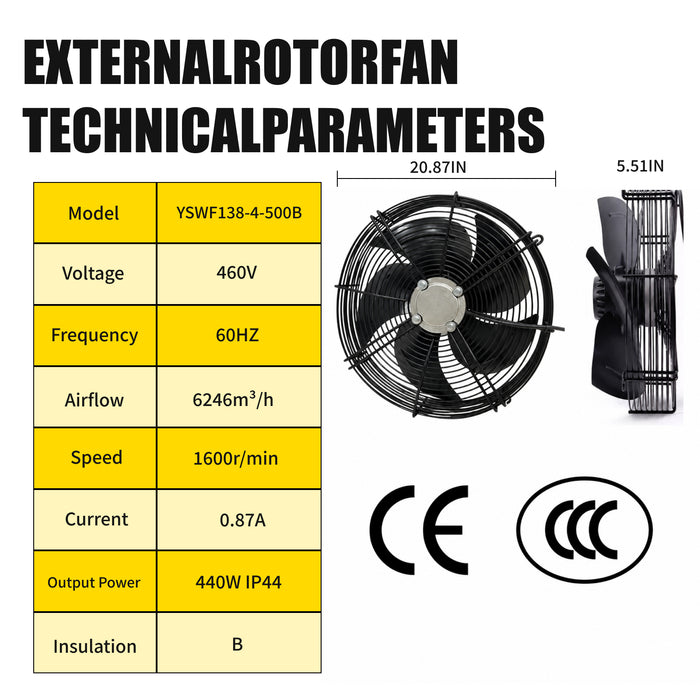 LRSD External rotor Cooling Fan 460V/60HZ for 25-40HP Screw Air Compressor YSWF138-4-500B