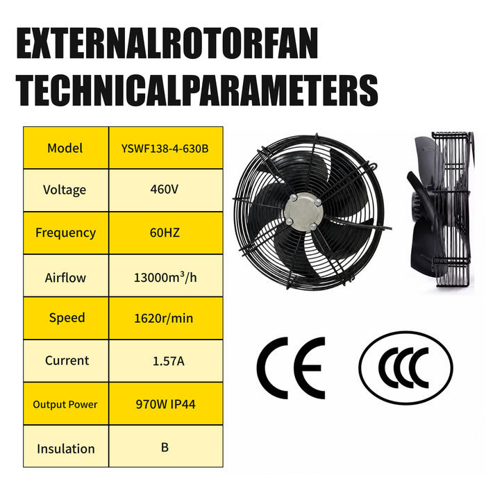LRSD External rotor Cooling Fan 460V/60HZ for 50-60HP Screw Compressor YSWF138-4-630B