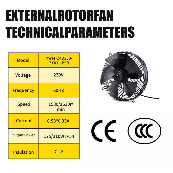 LRSD External rotor Cooling Fan 230V/60HZ for 10HP Screw Compressor YWF(K)4D350-ZX01L-B5B